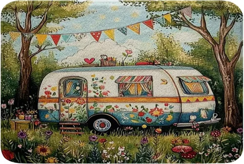 Miniatura 13 de Erosebridal Happy Camping - Tapete de baño para cámper, autocaravana, auto, alfombra de baño marrón de granja 3D, alfombra de baño con patas