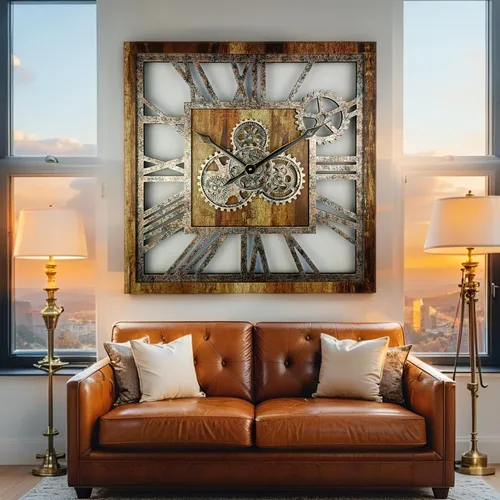 Miniatura 3 de ImprovingLife The Gears Clock - Reloj de pared cuadrado con engranaje móvil real de 24 pulgadas, estilo vintage, industrial, de gran tamaño, casa