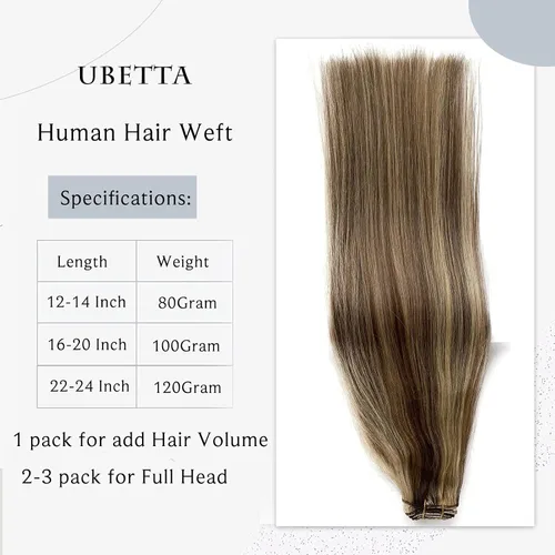 Miniatura 2 de Extensiones de cabello humano real, balayage, color castaño ceniza a rubio miel, extensiones de cabello humano con reflejos, 14 pulgadas, 2.82 oz