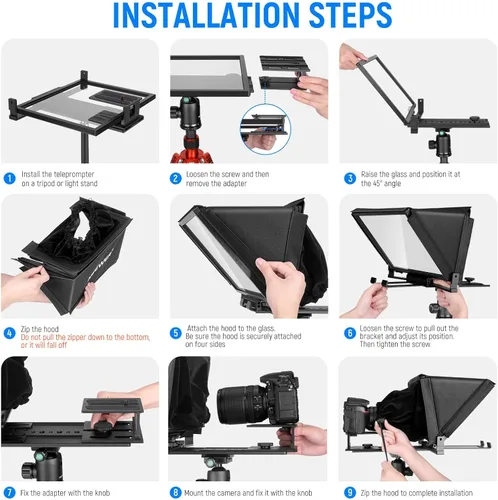 Miniatura 5 de NEEWER X12 Teleprompter de Aluminio con Control Remoto RT-110 (Conectado a través de Bluetooth en la Aplicación NEEWER Teleprompter) y Estuche
