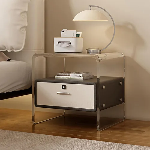 Mesita de noche inteligente de acrílico con bloqueo de huellas dactilares, mesita de noche acrílica, mesita de noche moderna minimalista,
