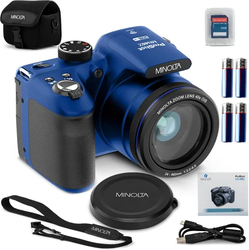 Minolta Cámara digital MN40Z de 20 MP - Zoom óptico de 40x, video FHD de 1080p, LCD de 3.0", Wi-Fi, detección de cara/sonrisa/parpadeo, azul