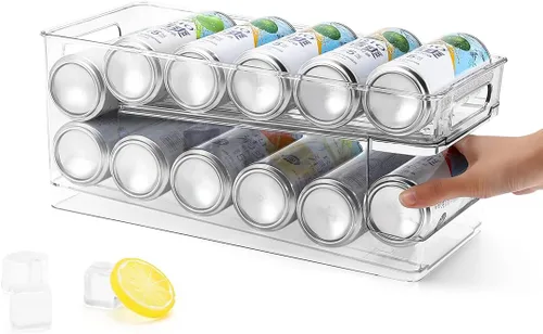 Xicennego Organizador de almacenamiento de latas de soda de doble capa mejorado, dispensador de latas de soda para refrigerador, soporte de bebidas
