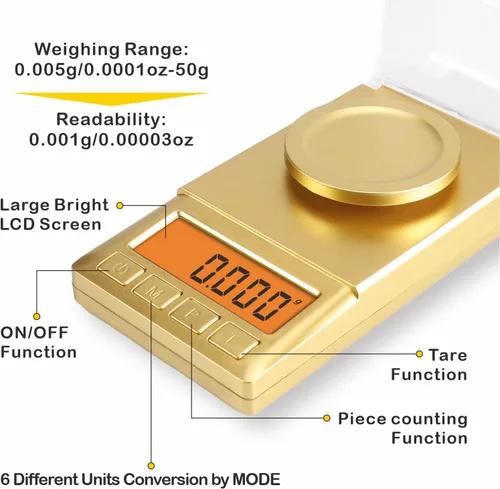 Miniatura 3 de UNIWEIGH Báscula de miligramos de 1.76 oz/0.00 oz, báscula portátil de joyería con peso Cal, retroiluminación LCD, tare, báscula de gramo mini