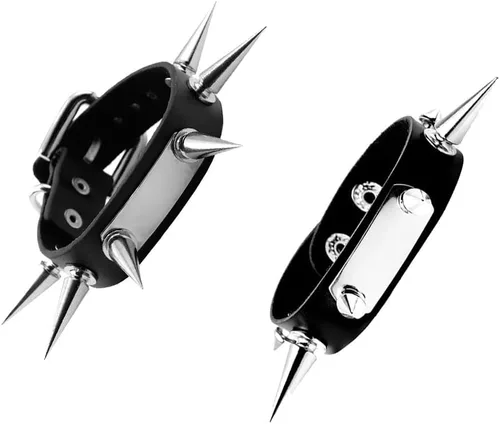 Miniatura 9 de Eigso Steampunk Retro Spike Cuff Bracelet para hombres y mujeres (negro)