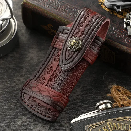 Miniatura 4 de Bolsa de cuero para cuchillos de bolsillo con funda plegable para cuchillos de 5 "con anillo de cinturón Funda plegable para cuchillos
