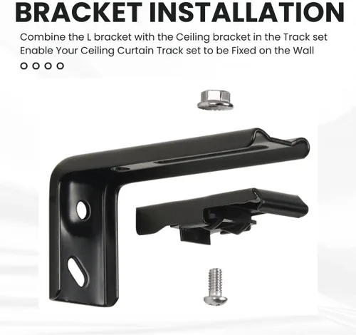 Miniatura 3 de Paquete de 6 soportes de cortina multiusos para montaje en pared, metal grueso y capacidad de carga súper fuerte (negro)