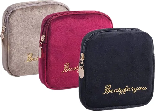 Servilletero sanitario de tela flocado, bolsa de taza menstrual, soporte para almohadilla de lactancia, organizador de almacenamiento lavable, 3