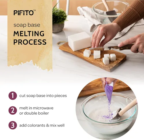 Miniatura 5 de Pifito Kit de fabricación de jabón │ Suministros para hacer jabón de bricolaje – 3 libras de base de jabón para derretir y verter