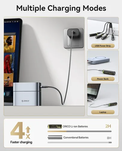 Miniatura 5 de ORICO Ener-G Batería de iones de litio recargable AA de 1.5 V 2100 mWh, carga USB-C de 2 horas, carga rápida de más de 1500 ciclos para controlador