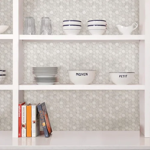 Miniatura 6 de In Home InHome NH2359 - Azulejos hexagonales de mármol para salpicaduras, color blanco y blanco roto