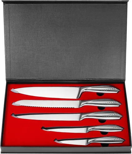 Miniatura 9 de WELLSTAR Juego de cuchillos de cocina, 5 piezas, hoja de acero inoxidable alemán afilada con cómodo mango hueco SS, para cortar rebanar y pelar