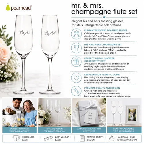 Miniatura 2 de Pearhead Mr. & Mrs. - Juego de copas de champán para el día de la boda, copas de vino altas, idea de regalo para despedida de soltera Juego