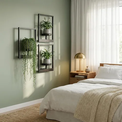 Miniatura 5 de Juego de 3 macetas de pared con marco de fotos, estantes colgantes de metal modernos para plantas, soporte de pared inoxidable para interiores