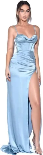 Miniatura 4 de Vestido de dama de honor para mujer, sin tirantes, largo, para fiesta de noche, con tirantes delgados, vestidos de dama de honor para boda LN066