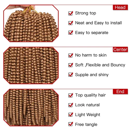 Miniatura 3 de Xtrend - Cabello trenzado de ganchillo con rizos de resorte, color rubio miel, 8 pulgadas, para rizos de mariposa desgastados, extensiones de 27#