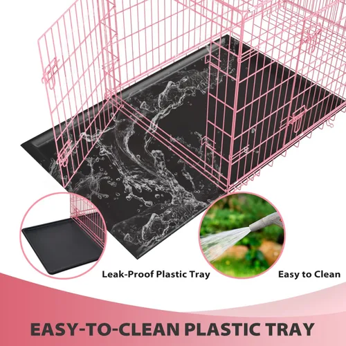 Miniatura 5 de BestPet Jaula para perros 36 pulgadas Rosa Perrera plegable de metal con puertas dobles, pestillos seguros de perno deslizante, bandeja a