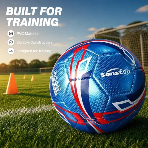 Miniatura 6 de Senston Balón de fútbol talla 3 y talla 4 y talla 5 para niños y adultos, balón de fútbol oficial para partidos y entrenamiento con bomba Azul
