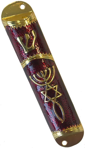 Miniatura 5 de Holy Land Market Sello Mesiánico - Funda para mezuzá de 4 pulgadas con pergamino incluido, mezuzá judía pequeña (negro - marco dorado)