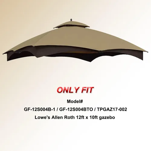 Miniatura 2 de COOSHADE Toldo Superior de Repuesto para Cenador para Lowe's Allen Roth #GF-12S004B-1(Beige1)