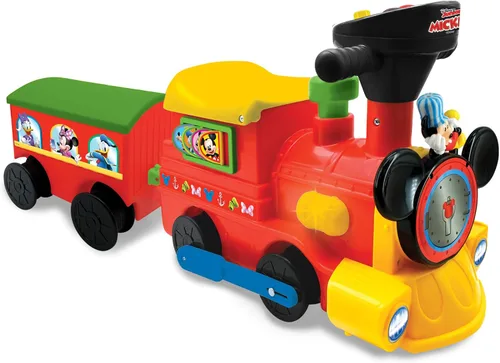 Kiddieland Toys Limited - Mickey Choo, alimentado por batería, de 12 meses a 36 meses con Caboose & Tracks Ride On, los colores reflejantes pueden