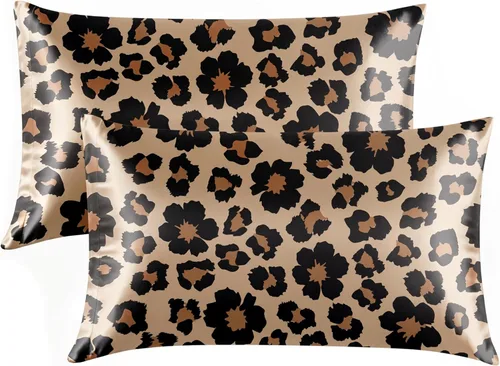 Miniatura 46 de EXQ Home - Funda de almohada de satén para cuidar el cabello y la piel, tamaño estándar, de seda con estampado negro, juego de 2 fundas con cierre