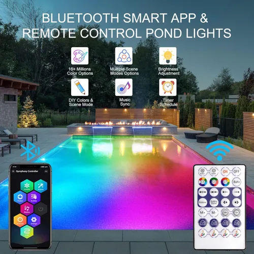 Miniatura 3 de Luces submarinas RGB para estanque, superbrillantes, 18 luces LED sumergibles, control por aplicación Bluetooth, IP68, focos impermeables que