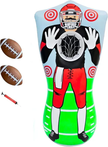 Preferred Toys Juego inflable de fútbol de 65 pulgadas, juego de lanzamiento de red de doble cara con mini bolas, juguete deportivo para fiestas en
