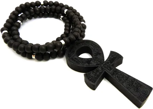 Miniatura 4 de Fashion 21 Colgante Egipto Key of Life Ankh de 0.315in, 36 pulgadas, collar de cuentas de madera en tono negro, marrón, Madera, N A