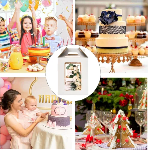Miniatura 5 de Cajas de pastel de 12 x 12 x 14 pulgadas de alto con ventanas, portador de pasteles de 10 pulgadas y 12 pulgadas de alto, caja grande para tartas
