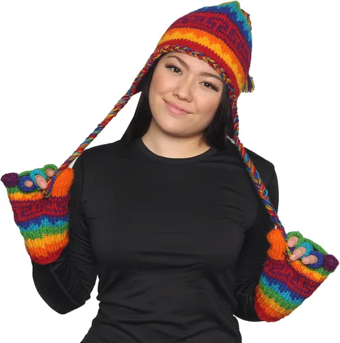 Miniatura 2 de KayJayStyles Nepal - Juego de gorro de lana de esquí y guantes de punto a mano