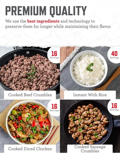 Miniatura 5 de ReadyWise Suministro de Alimentos de Emergencia - Cubo de 88 Porciones de Carne y Arroz, Comidas de Proteínas Liofilizadas, Esenciales para Acampar