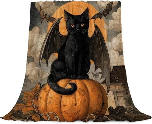 Miniatura 16 de YeeJu Manta de Halloween pequeña de fantasma espeluznante negro, manta de Halloween para bebé, manta acogedora suave y ligera de felpa de forro