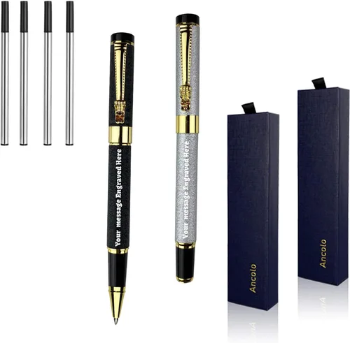 Miniatura 8 de Ancolo Bolígrafos de oficina personales personalizados con caja para bolígrafos, 4 repuestos de tinta extra, bolígrafos de calidad de punta fina
