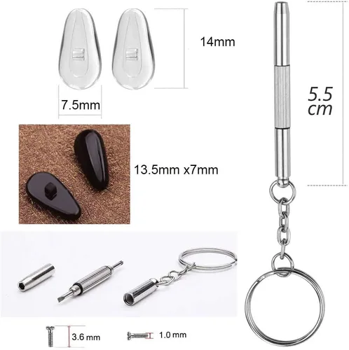Miniatura 2 de Kit de reparación de gafas de silicona suave antideslizante para cámara de aire con bolsa de aire de vidrio con tornillos y destornillador