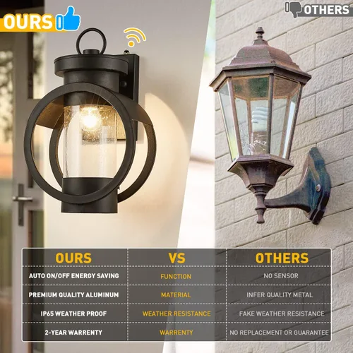 Miniatura 7 de Lámpara de pared industrial con sensor de atardecer a amanecer, moderna lámpara de pared exterior impermeable, lámpara de pared exterior negra mate