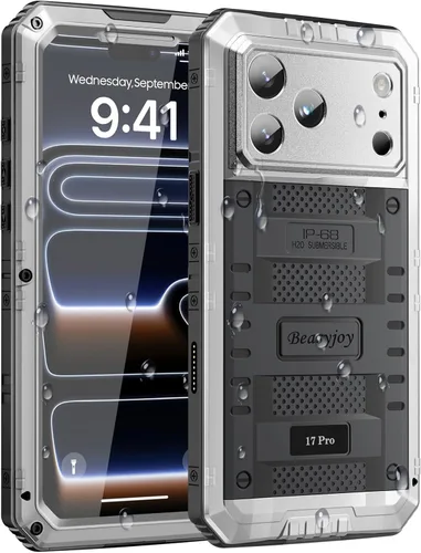 Miniatura 38 de Beasyjoy - Funda impermeable para iPhone 13 Pro, carcasa de metal con protector de pantalla integrado, carcasa protectora de cuerpo completo de Negro