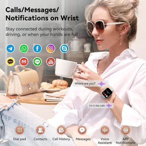Miniatura 6 de Reloj inteligente para mujer, rastreador de actividad física con monitor de frecuencia cardíaca, sueño, podómetro, reloj inteligente