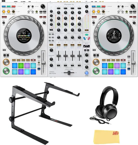 Miniatura 11 de Pioneer DJ DDJ-FLX10 Controlador profesional de DJ de 4 canales, paquete negro con funda de transporte, auriculares HDJ-CUE1, cable XLR y paño
