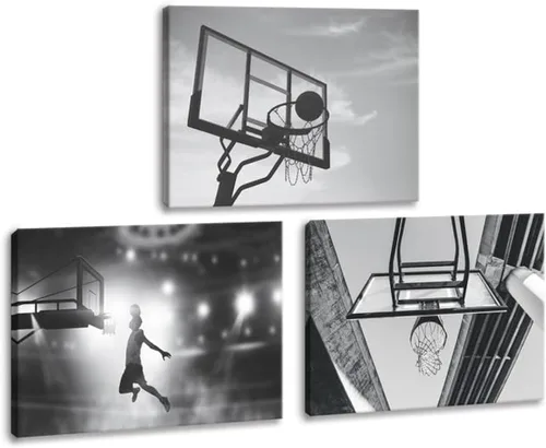 Miniatura 20 de KAWAHONE Arte de Lienzo de Baloncesto para Pared - Arte de Lienzo Deportivo Cuadros de Cancha y Aro de Baloncesto para Pared - Obra de Arte Temática