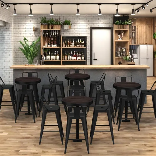 Miniatura 8 de Juego de 4 taburetes de bar de metal de 24 pulgadas, taburetes de altura de mostrador con respaldo extraíble, taburetes de bar negros para isla