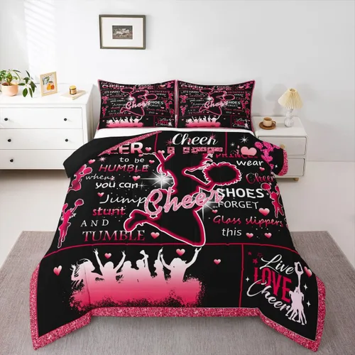 Miniatura 8 de Erosebridal Juego de edredón para niñas de baile, tamaño individual, juego de ropa de cama de ballet con purpurina para niños, adolescentes