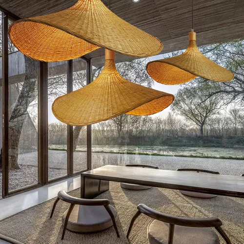 Miniatura 3 de Lámpara colgante de bambú, lámpara de nido de pájaro artístico, sombrero, luz colgante de techo con cable ajustable para sala de estar, comedor, bar