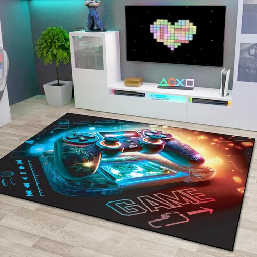 Alfombra de área de juegos, alfombra de juegos 3D, tapete controlador de gamepad para niños y niñas, dormitorio, sala de juegos, alfombras Patrón de
