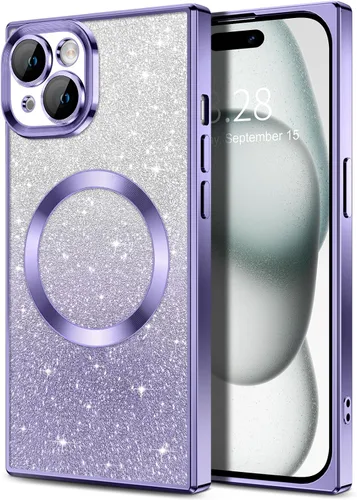 Miniatura 21 de Hython Funda para iPhone 13 Pro transparente con purpurina magnética [compatible con MagSafe] Protector completo de lente de cámara delgado