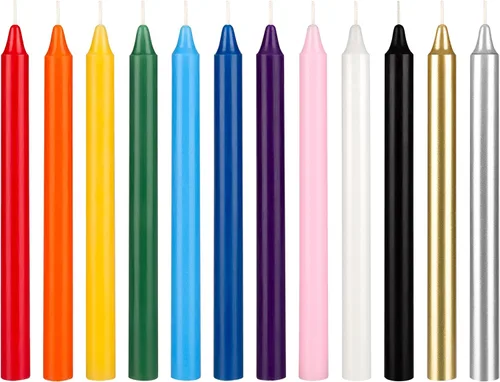 Mega Candles 12 velas rectas sin perfume de colores surtidos supremos, velas de cera hechas a mano de 10 pulgadas x 7/8 pulgadas, campanadas,