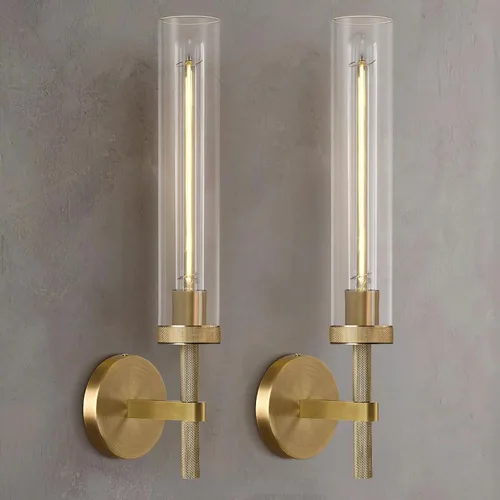 Miniatura 10 de Apliques de pared modernos en negro con cableado integrado, aplique de pared de 21'' con textura estriada para baño, aplique de pared