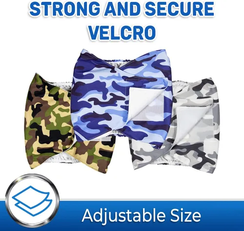 Miniatura 6 de PET MAGASIN Pañales para perros machos con forma de vientre (paquete de 3) (L, camuflaje)