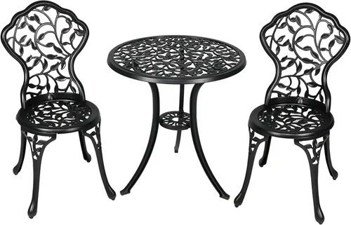 Sunnydaze Juego de 3 piezas de bistró de aluminio fundido negro para exteriores