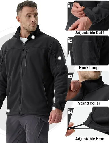 Miniatura 4 de TACVASEN Chaqueta de forro polar para hombre, chaqueta de invierno con cremallera completa, chaqueta táctica ligera, abrigos de senderismo al aire